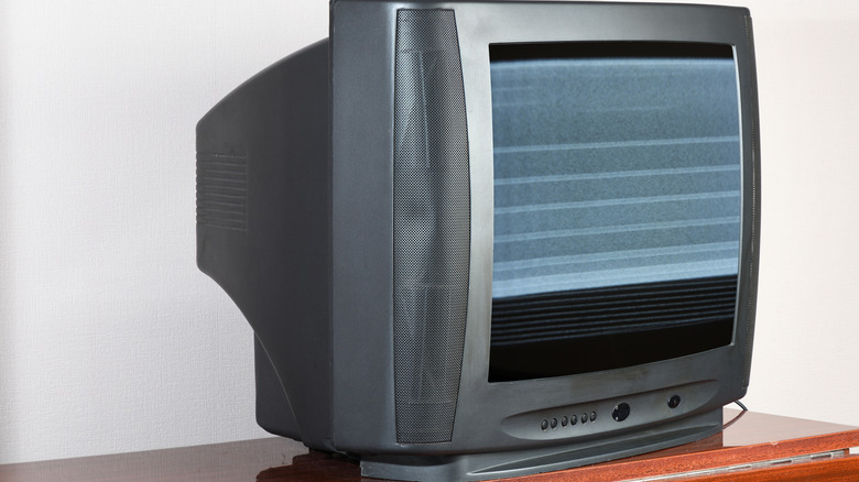 A CRT TV shown on a counter
