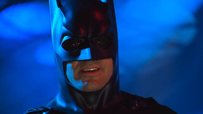A close-up of George Clooney as Batman in Batman and Robin