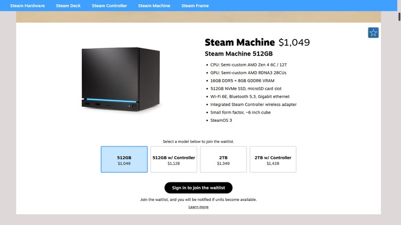 The Steam Machine's page on the Steam Store