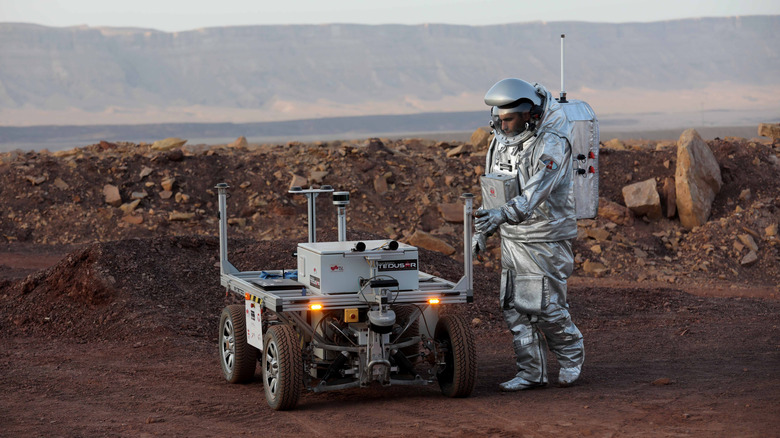 Astronaut on simulated Mars space walk