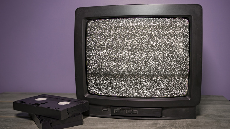 A CRT TV displaying static.