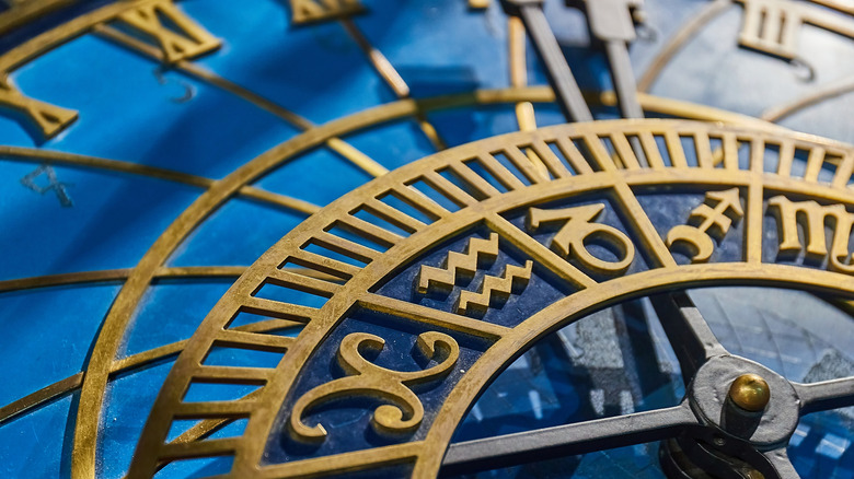 A close up of an old astronomical clock in Prague