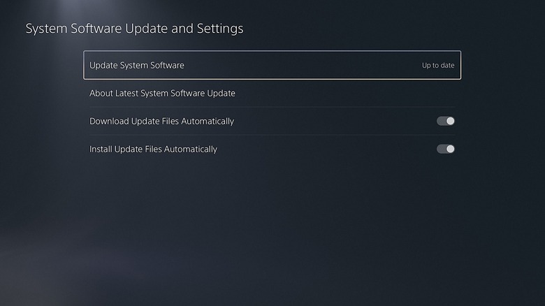 System Software Update and Settings interface of the PlayStation 5.