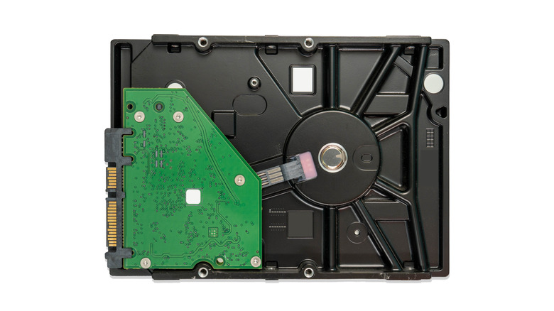 The back of a hard disk drive.