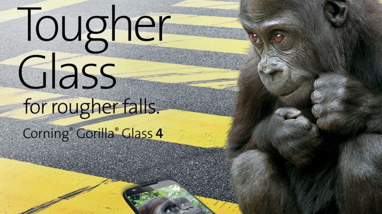 Corning Gorilla Glass promo image featuring gorilla and durable smartphone screen