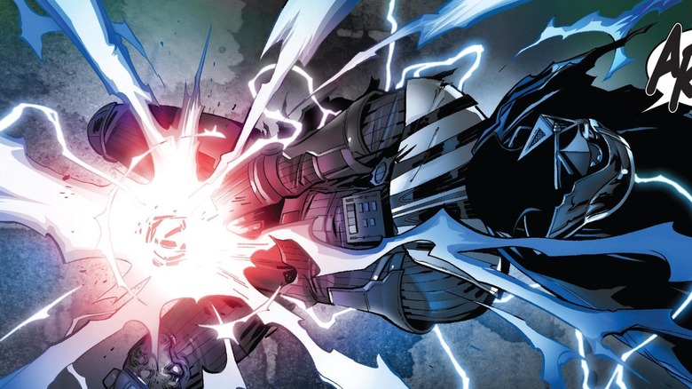 Darth Vader pouring his rage and hate into Jedi Master Infil'a's kyber crystal to make it bleed on Mustafar, taken from "Darth Vader (2017) - "Bleeding Crystal".