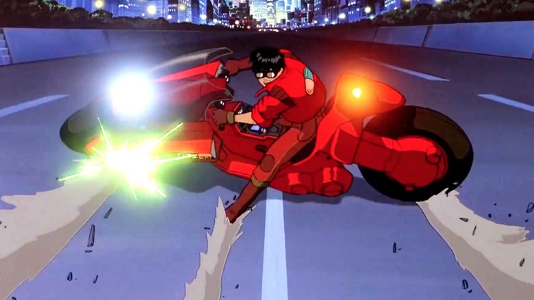 Shotaro Kaneda riding his red motorbike