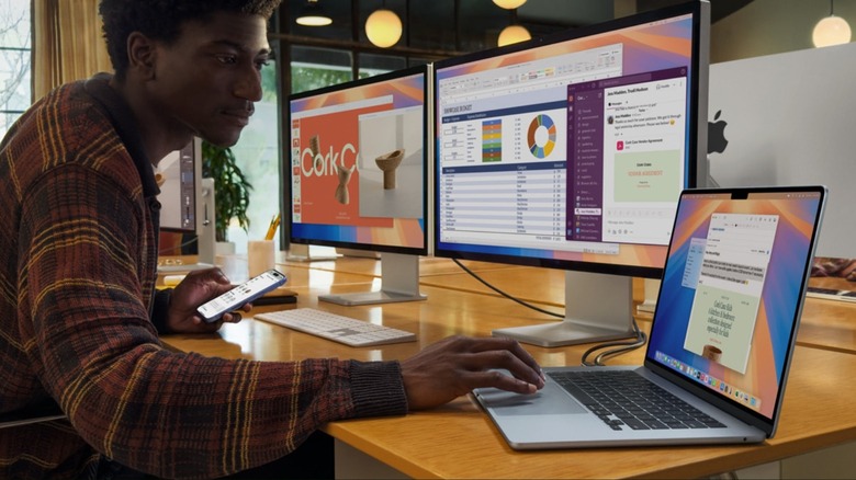 M4 MacBook Air being used with two displays