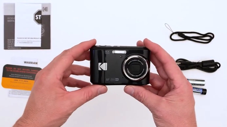 The Kodak PixPro FZ45 digital camera in hand.