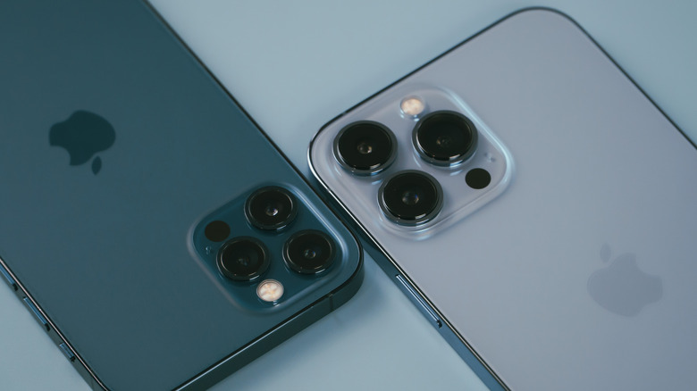LiDAR sensors on the iPhone 12 Pro (left) and iPhone 13 Pro Max (right).