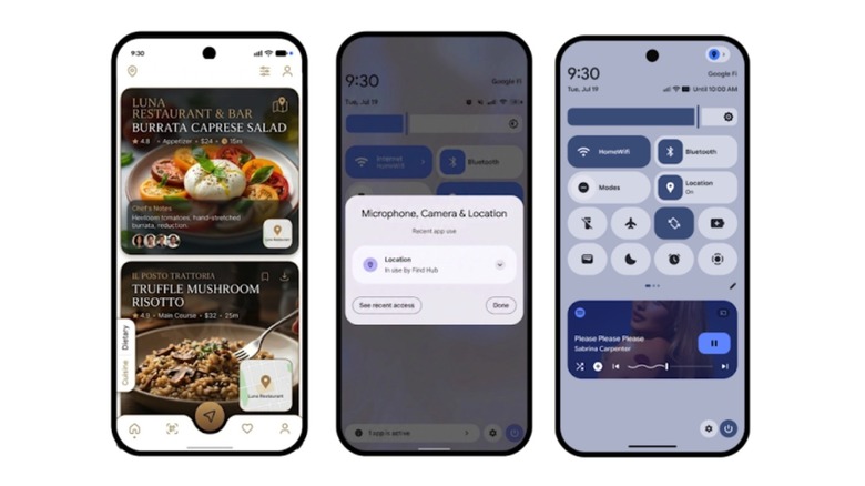 Location privacy features on Android 17 phones, including the blue dot indicator.