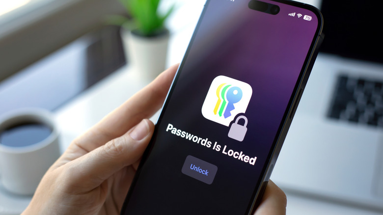 An iPhone showing a screen stating "Passwords Is Locked"