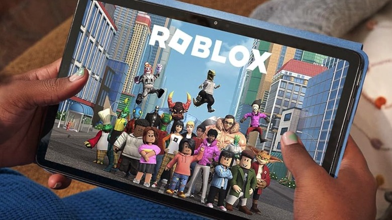 Amazon Fire Max 11 tablet running Roblox