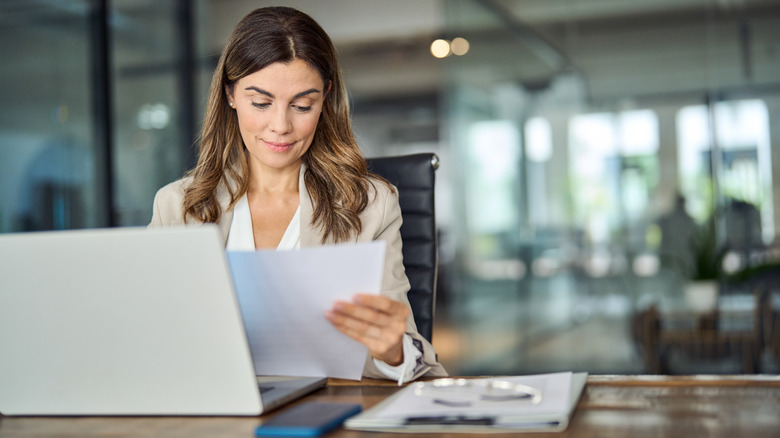 A woman working at a computer
