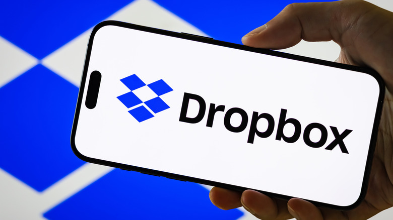 The Dropbox logo on a phone