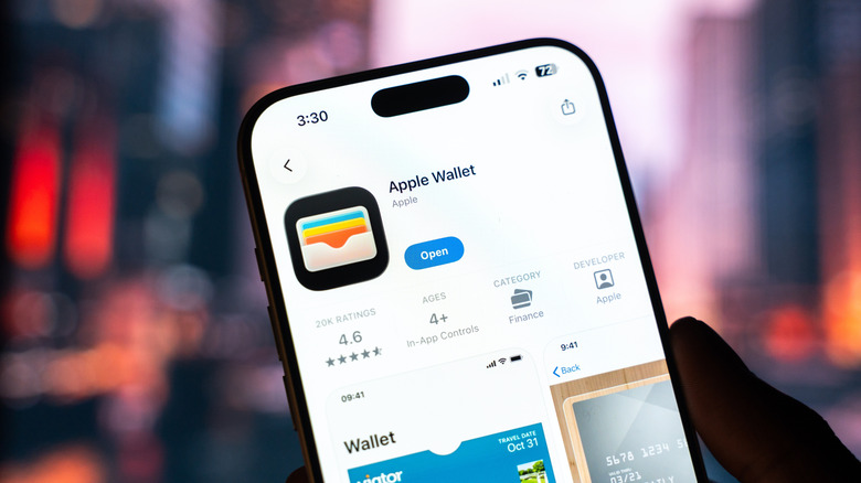 The Apple Wallet app store description page displayed on a phone