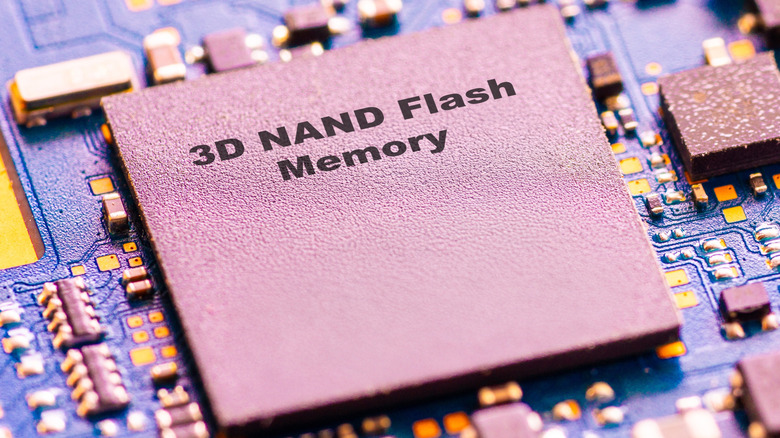 3D NAND flash memory chip on a board