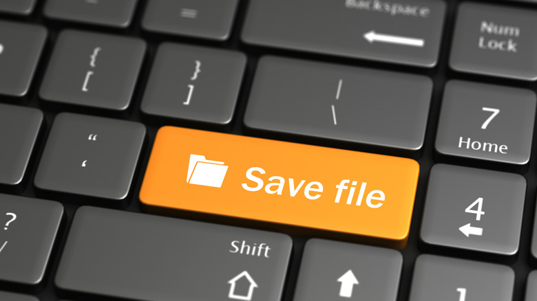 Part of a keyboard with a Save file highlighted in orange