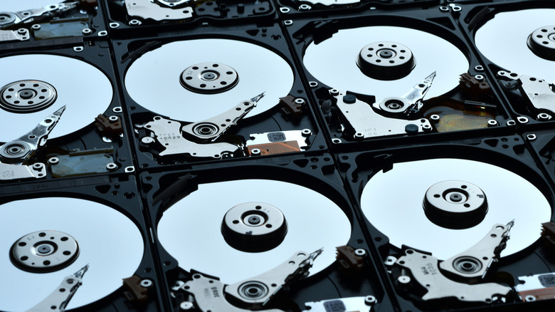 Group of exposed hard drives placed close together