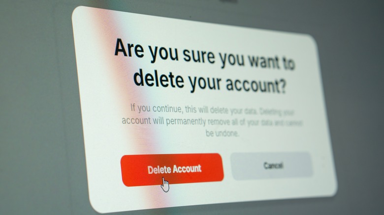 an option on a website to delete an account