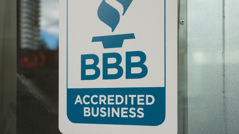 a sign that reads BBB Accredited Business