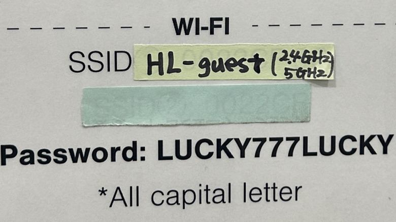 Wi-Fi information on a hotel message board