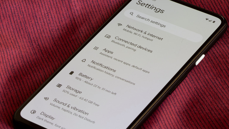 A Google Pixel Android phone with the Settings app open.