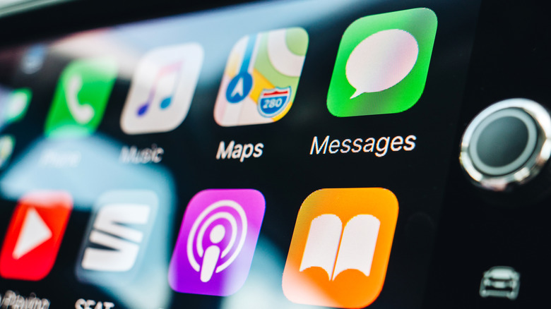 Apple CarPlay Home screen on a car infotainment screen.