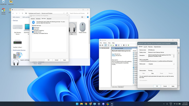 disabling handsfree services for Bluetooth headphones and Bluetooth Audio Gateway Service on Windows 11
