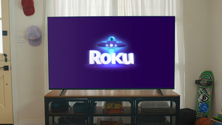 Roku TV in the living room showing Roku initial screen upon bootup