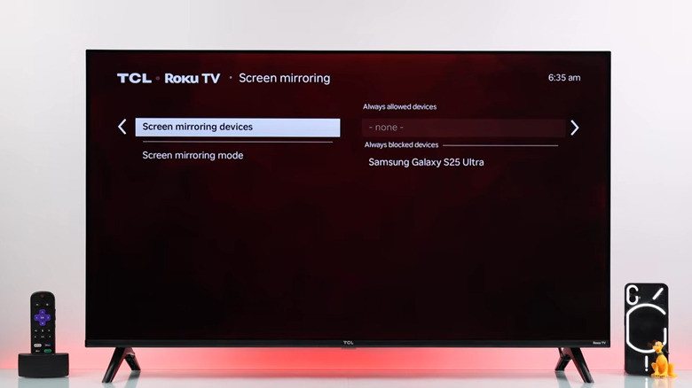 Roku TV showing Samsung Galaxy S25 Ultra in blocked devices