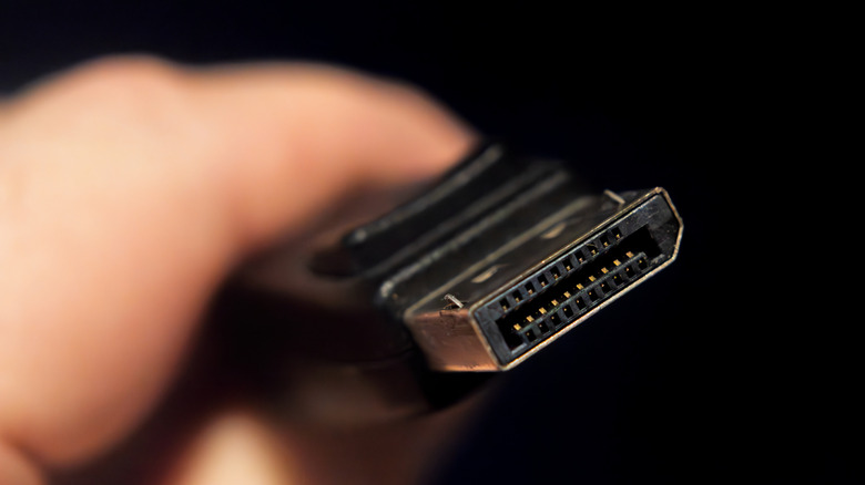 Close up view of a DisplayPort cable.