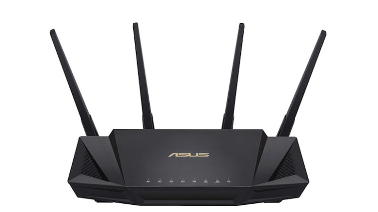 ASUS RT-AX3000 router facing forward with antenna pointing up