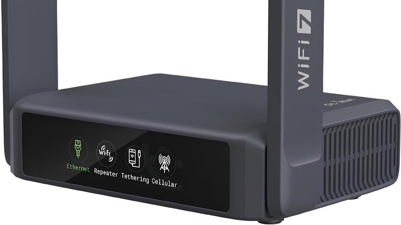 Close up of GL.iNet Router showering the Ethernet cable light is turned on