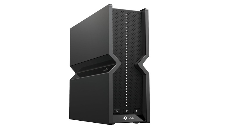 TP-Link Tri-Band Facing forward with lights on display