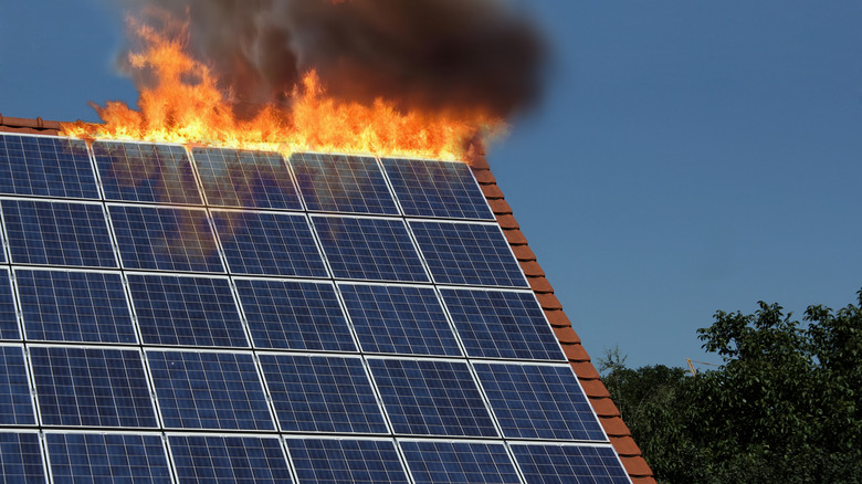 Solar panels on fire