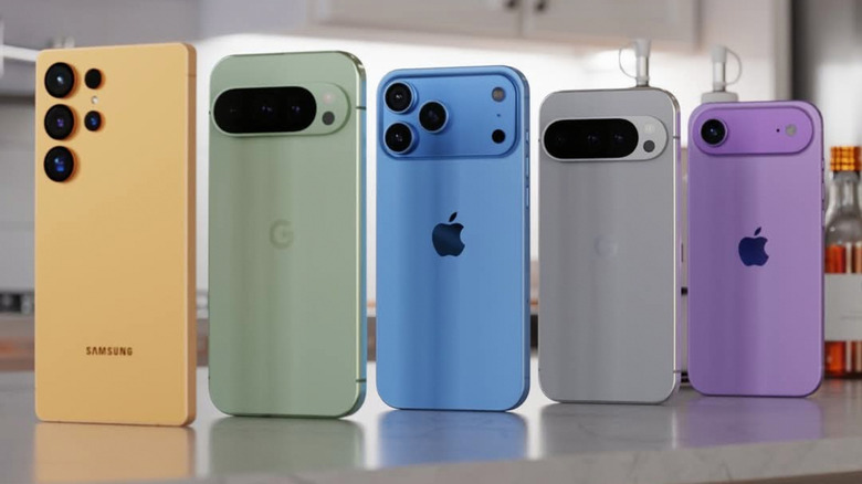 Lineup of smartphones from different brands