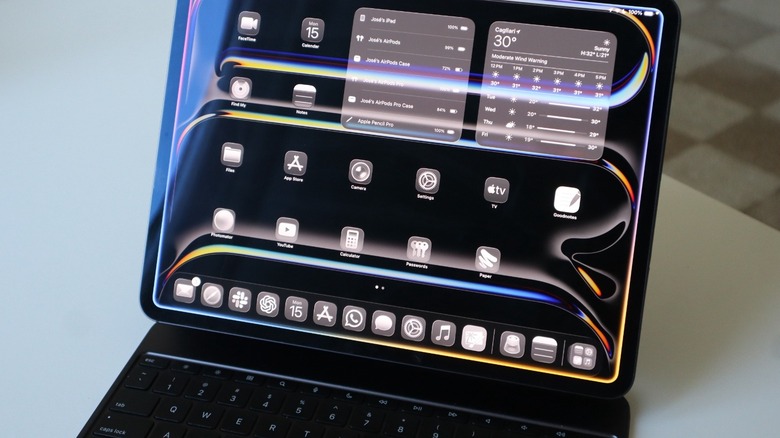 Close-up of an iPad Pro in laptop mode with its keyboard attached
