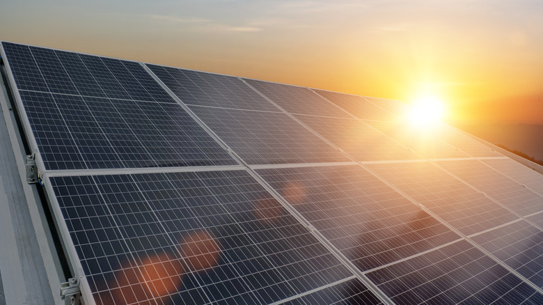 A solar panel array mounted to a rooftop