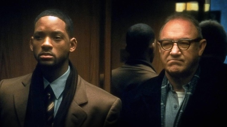 Robert (Will Smith) and Brill (Gene Hackman) in an elevator in Enemy of the State