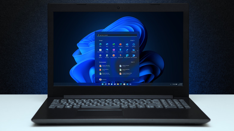 Windows 11 running on a laptop with the Start menu open