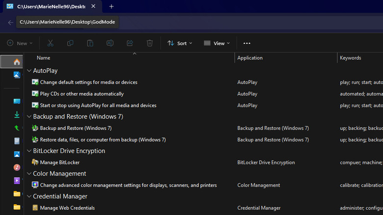 Windows File Explorer showing God Mode folder and contents