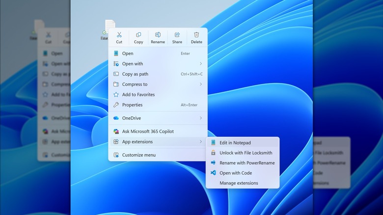 A screenshot of the updated Windows 11 right-click context menu.