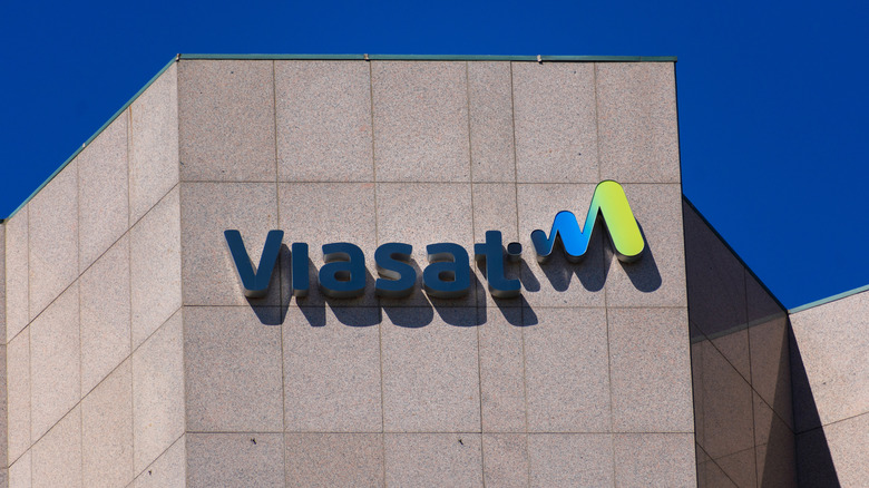 Viasat logo on headquarters building