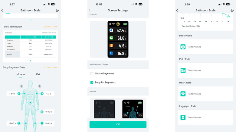 Screenshots of the Wyze Scale Ultra BodyScan app