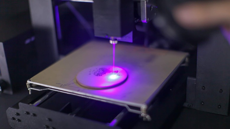 3D printer being used as a laser engraver on wood