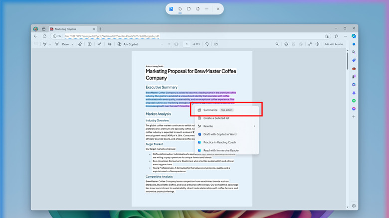 updated top action box highlighted in Microsoft Copilot in latest Windows 11 insider build