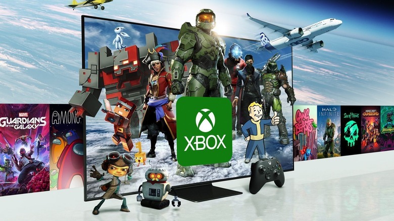 Several Xbox game characters on a TV screen