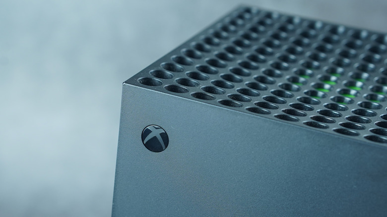 A close up shot of the top of the Xbox Series X