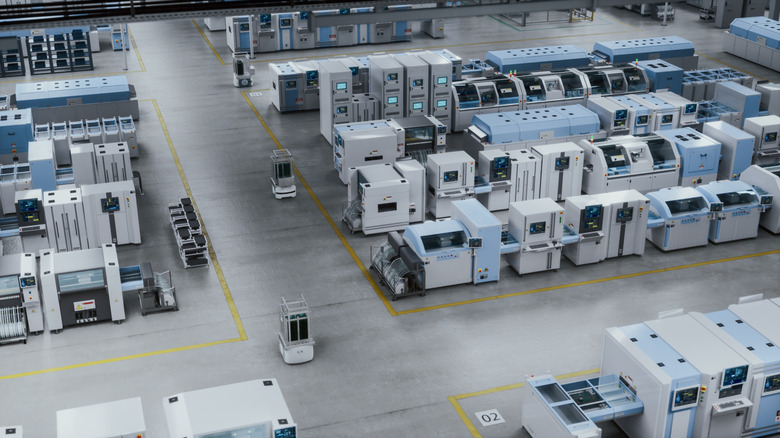 Top view of the factory floor of a fully automated facility